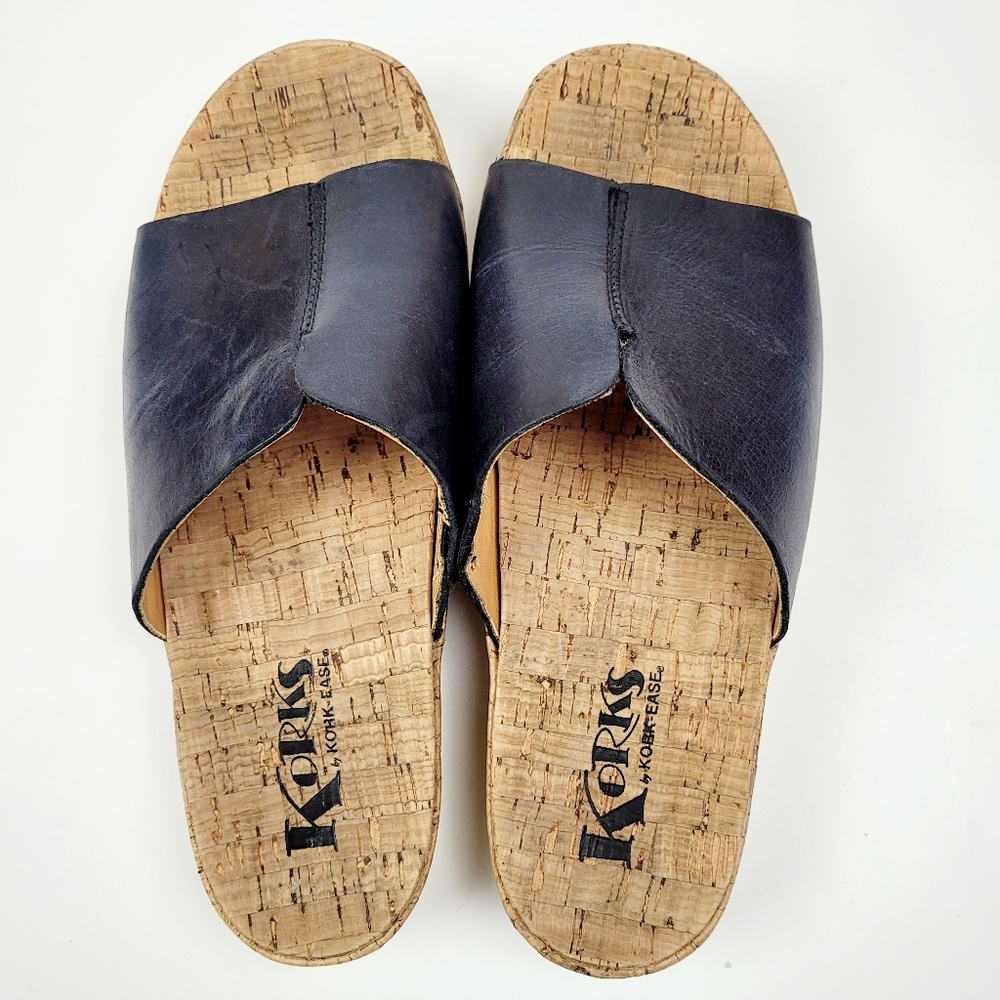 Kork-Ease Black Leather Cork Slide Sandals